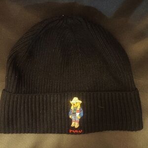 Polo by Ralph Lauren Black Beanie with Bear Embroidery